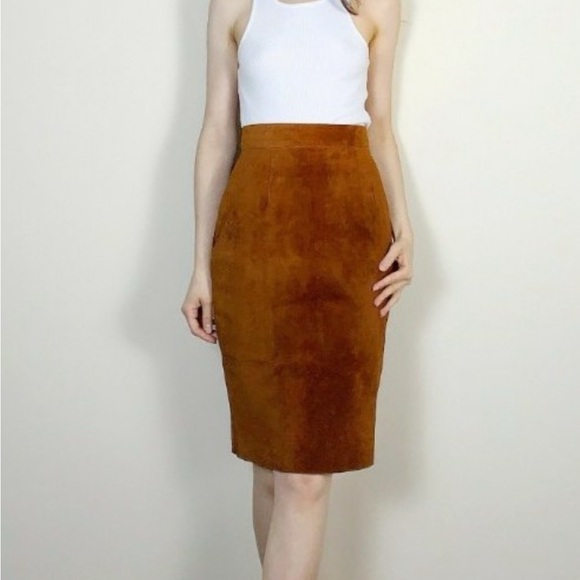 c. marie Dresses & Skirts - Vintage 90's Suede 100% Leather Brown Pencil Skirt